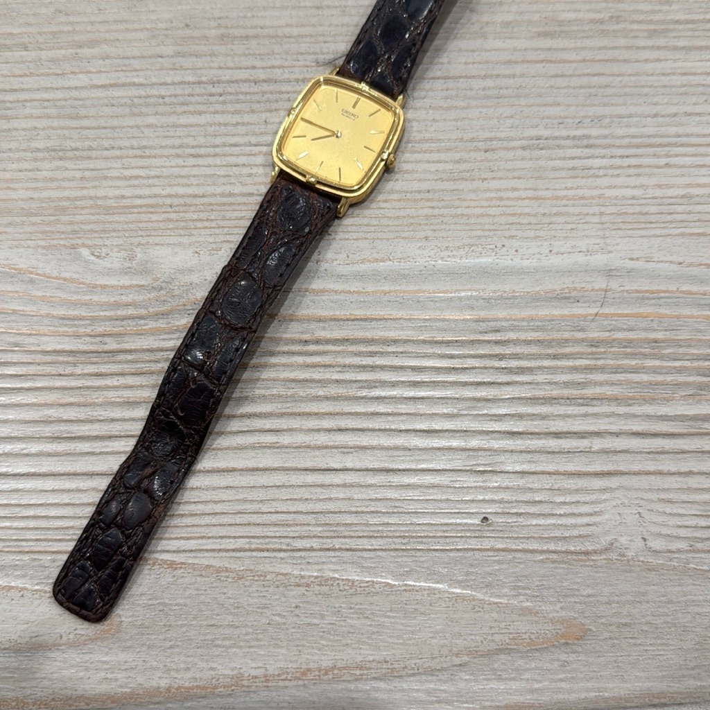 Gold Square Watch With Black Leather Strap